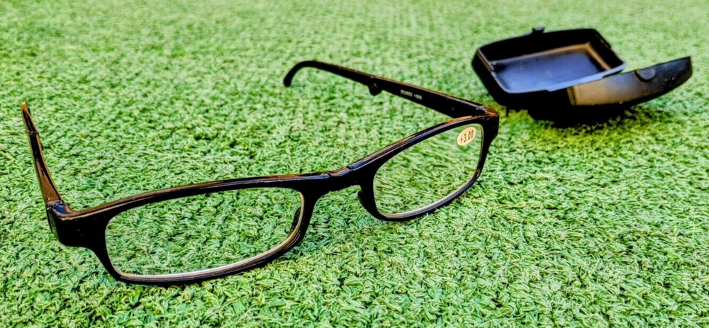 +3.00 Compact Reading Glasses Foldable+Carry Case Classic Black Frame Reader New