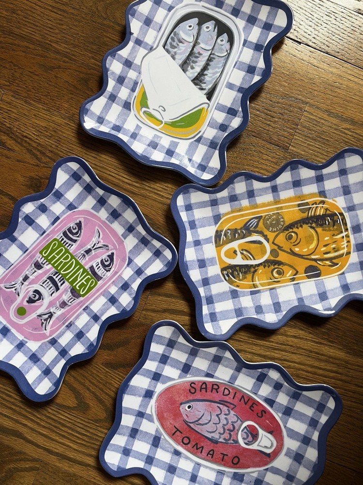 C & C California Sardine Appetizer Salad Plate Set Of 4 Melamine Plates NEW