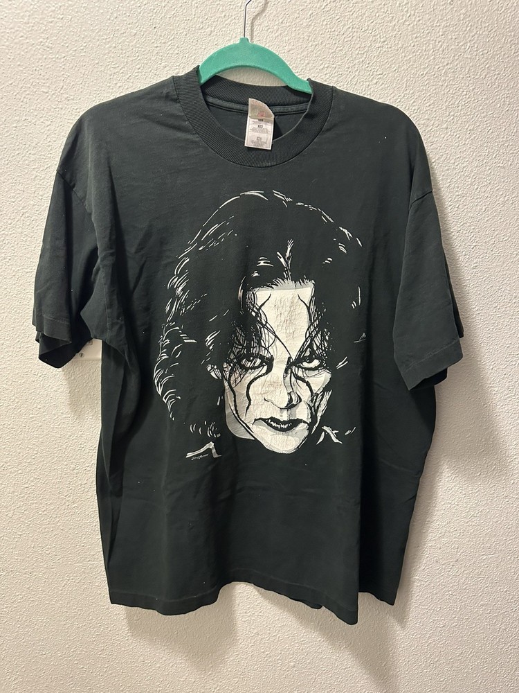 Vintage 90s STING WCW Wrestling Big Face Crow Promo Black T-Shirt Mens Size XL