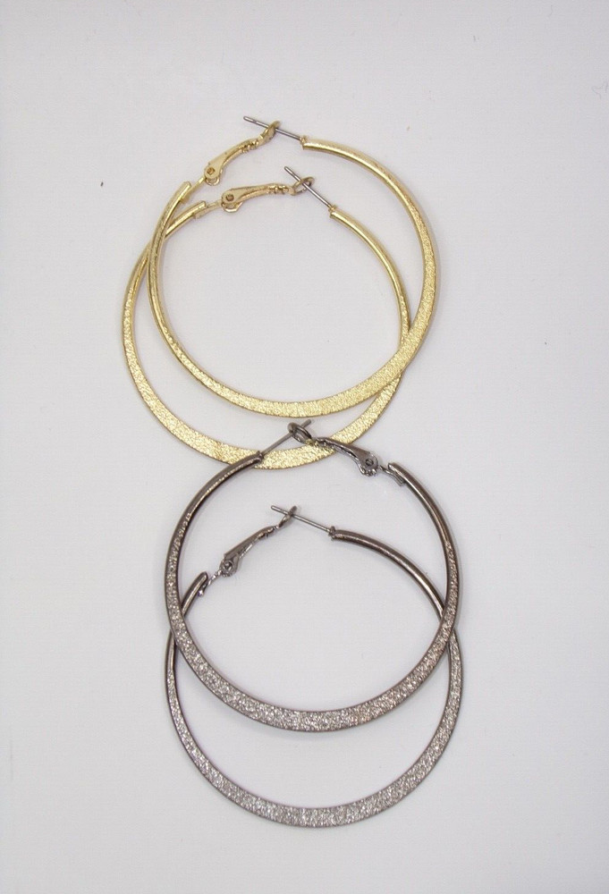 Dangle Statement Hoop Earrings Gold silver Tone Retro Mid Century Modernist Boho