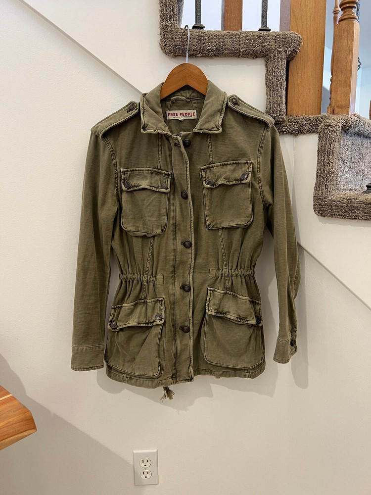 Free People Army Green Jacket Utility Zipper Patch Pockets~~Women’s Size XS