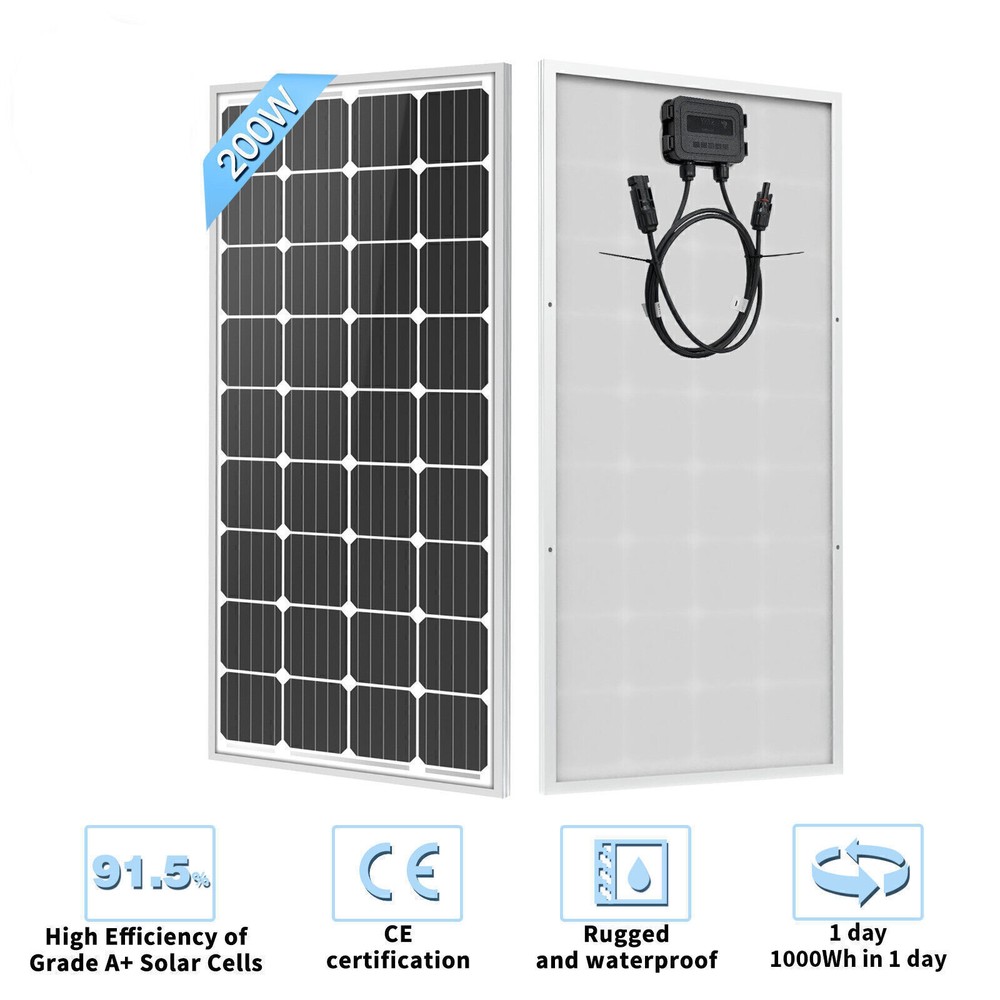 200W 12V Mono Solar Panel for RV Camping Boat Off-Grid Charging