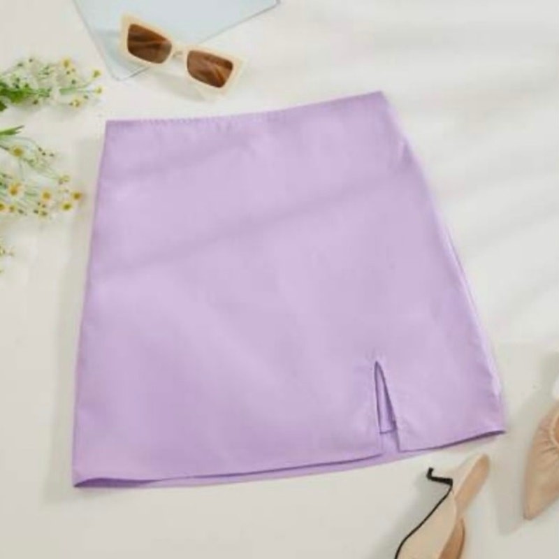 NWOT Shein Lilac Purple Mini Skirt Women’s Size Small Side Slit High Waist