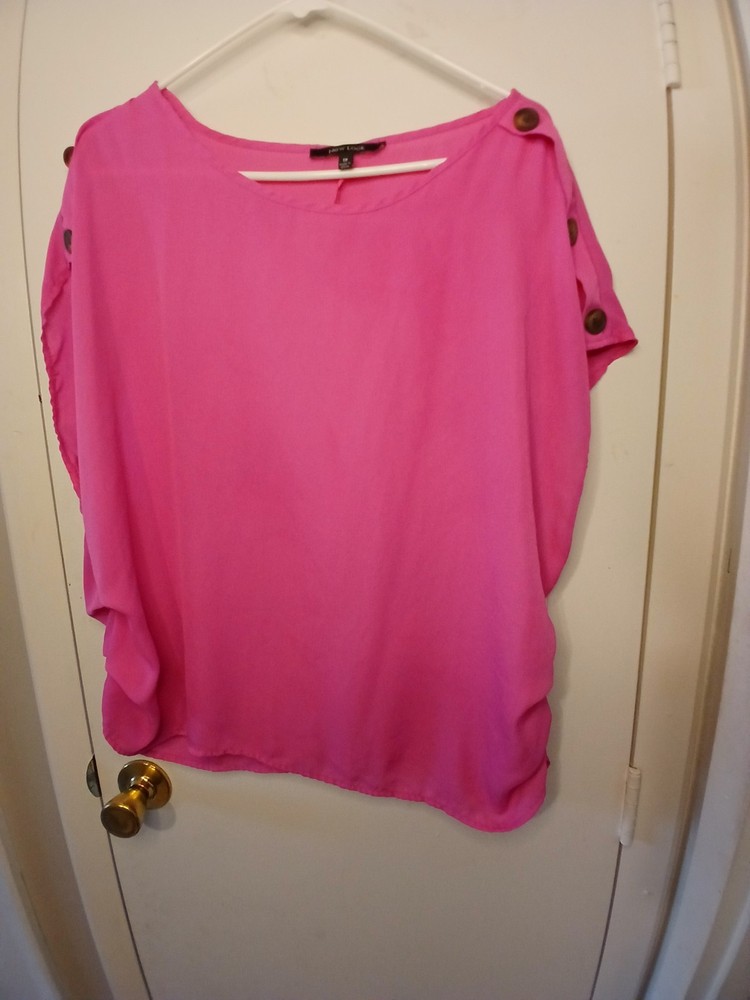 New Look Pink Button Accent Round Neck Short Sleeve Plus Size Blouse 1X