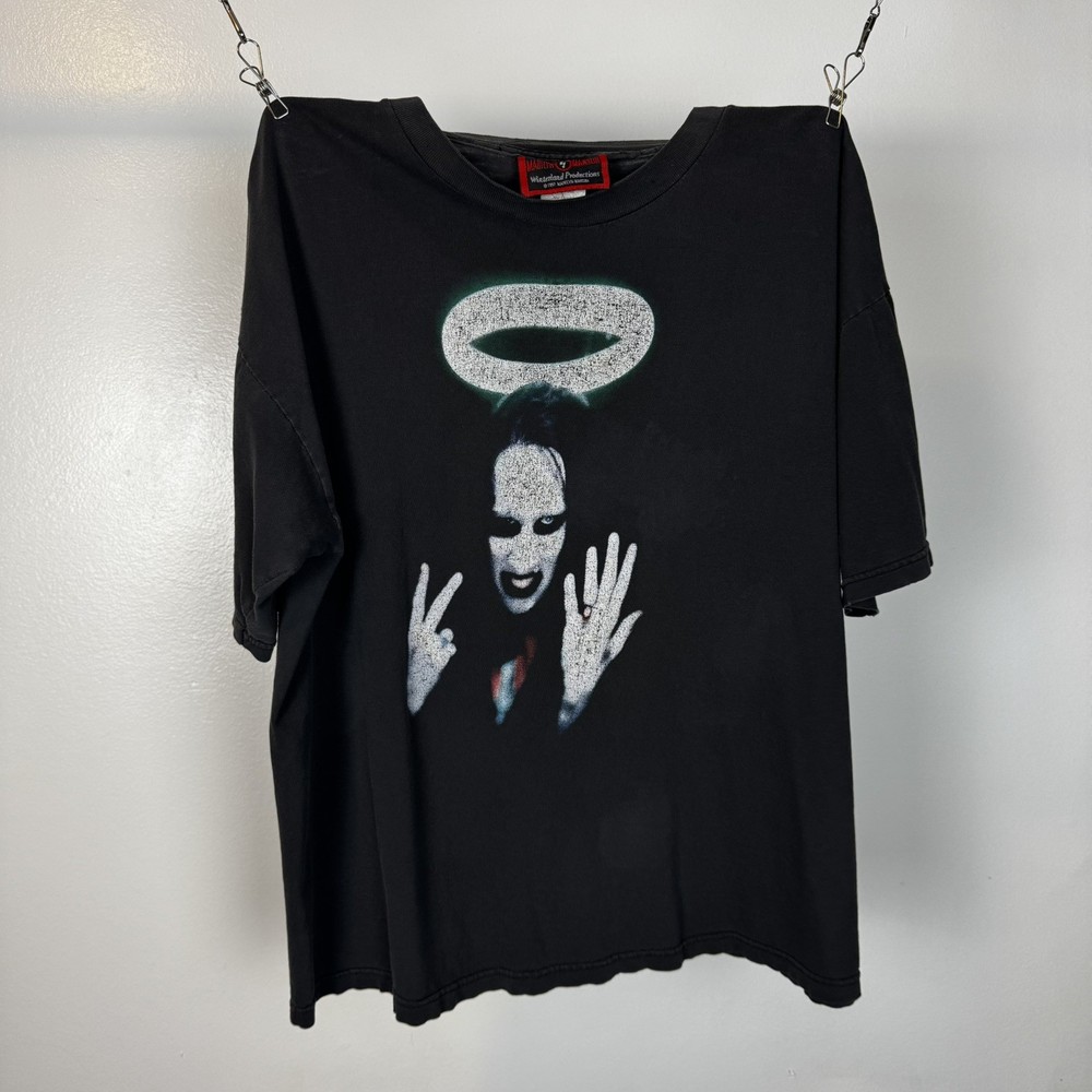 Vintage 90s Marilyn Manson Shirt Size XL Winterland Tag Middle Finger *RARE*