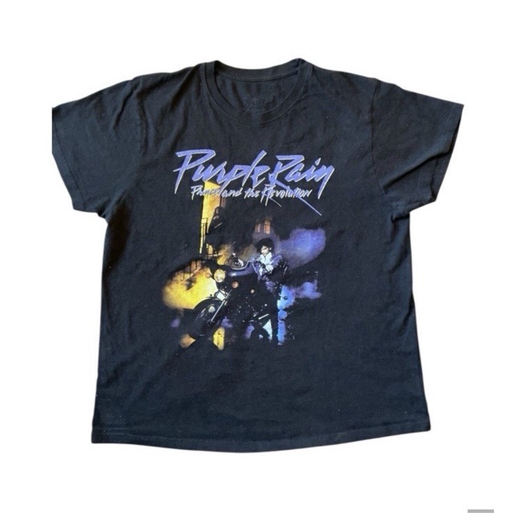 Prince Men's Black Purple Rain Graphic Crew Neck Short Sleeve Cotton T-Shirt XL