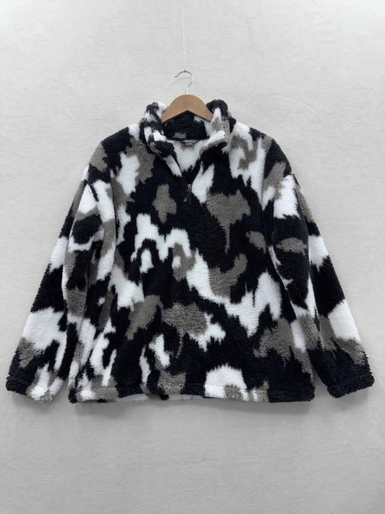 Eddie Bauer Women’s XL Plush 1/4 Zip Fuzzy Fleece Pullover Camo Pattern