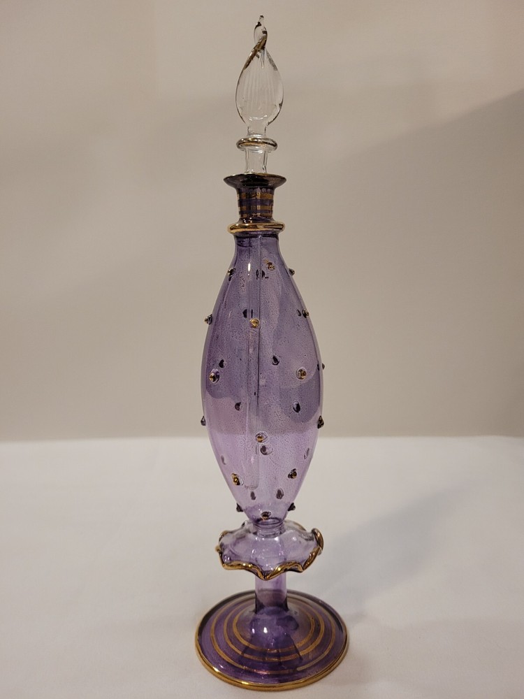 Hand Blown Bohemian Art Glass Crystal Perfume Bottle Egyptian Decanter w Stopper