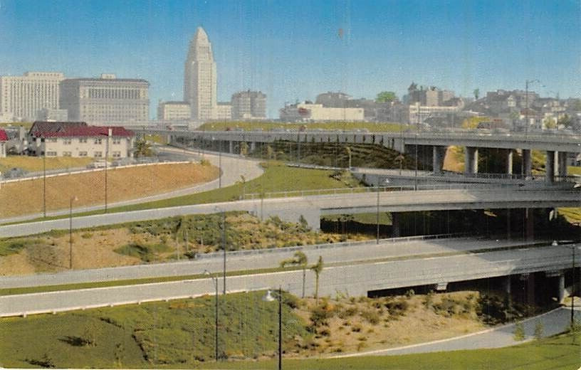 Postcard CA:  Parkway System, Civic Center, Los Angeles, California, 1950's