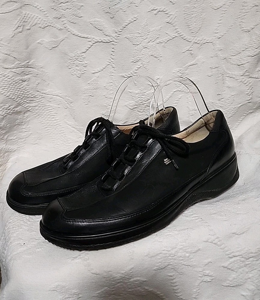 Women's Finn Comfort Black Leather Lace Up Shoes With Arch Support Size 9
