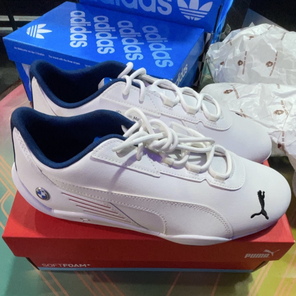 PUMA BMW Motorsport Men's Sneakers White Navy Blue SoftFoam+ Logo US Size 9