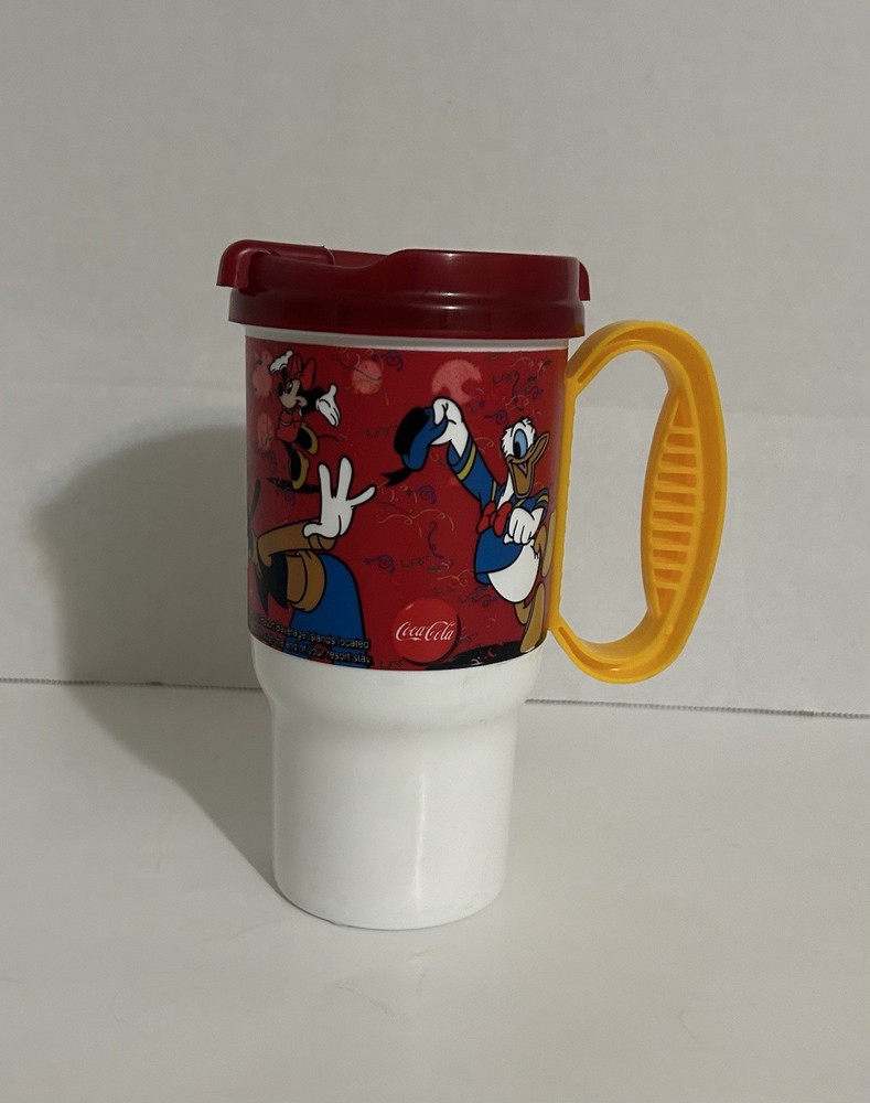 2009 Disney Parks Coca cola Travel Mug Cup Mickey Goofy Donald
