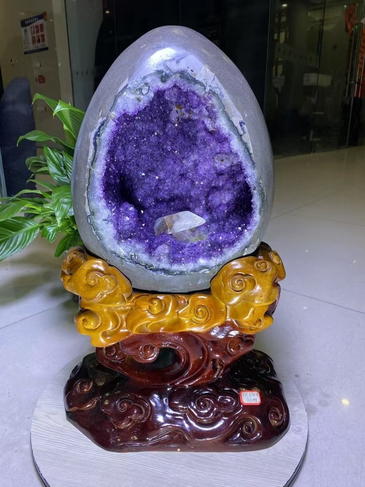 50LB  Natural Uruguay Amethyst geode quartz Dinosaur egg crystal Decor+stand