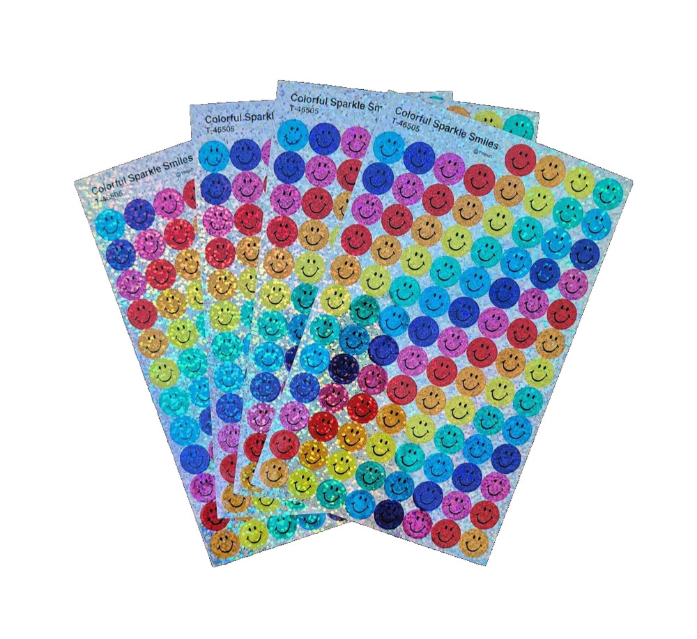 Vintage Trend Colorful Sparkle Rainbow Smile Stickers - T-46505 - 4 sheets