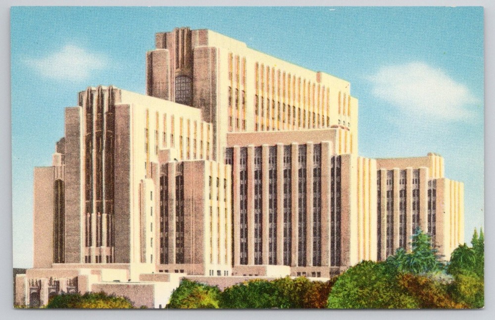 Los Angeles County General Hospital CA Postcard Art Deco Metrocraft