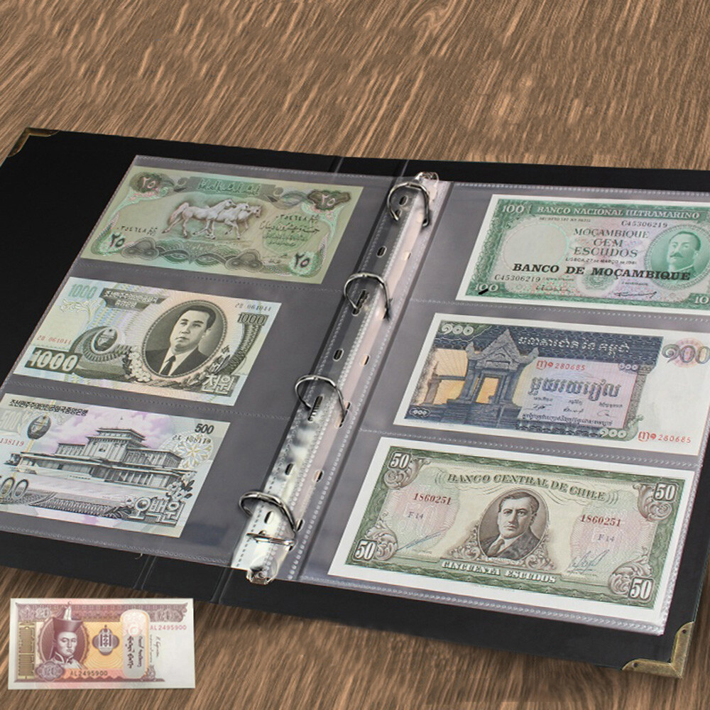 300PCS Pocket Currency Pages Money Banknote Album Book Storage Sheets Collection