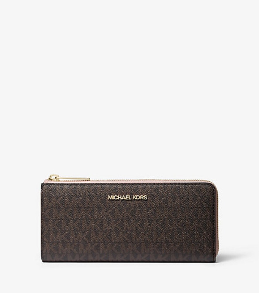 Michael Kors  Jet Set Travel Large Logo Quarter-Zip Wallet Brown