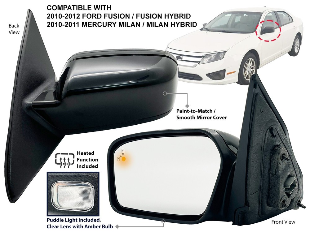 2010-2012 Ford Fusion & Mercury Milan Driver Side Mirror with Blind Spot Detection  