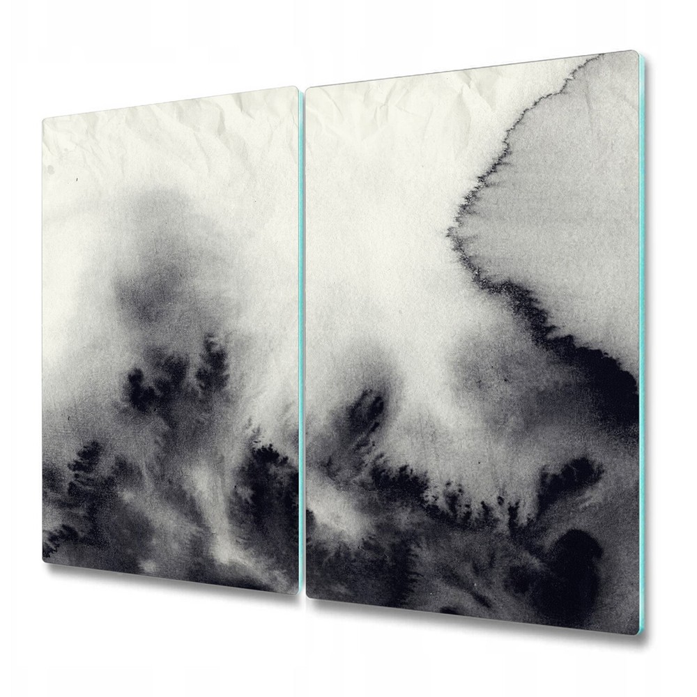Dark Vintage Ink Art Watercolour Painted Glass Chopping Board 2x30x52 Elegant Kitchen Decor