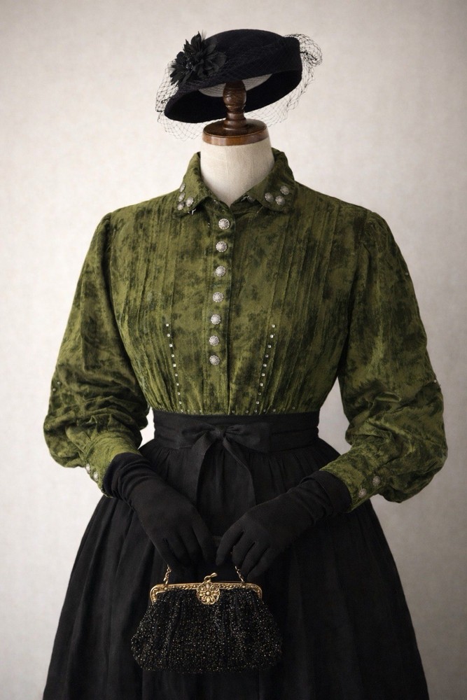 RRL Double RL Ralph Lauren Green Velvet Studded Concho Tunic Dress Womens 3