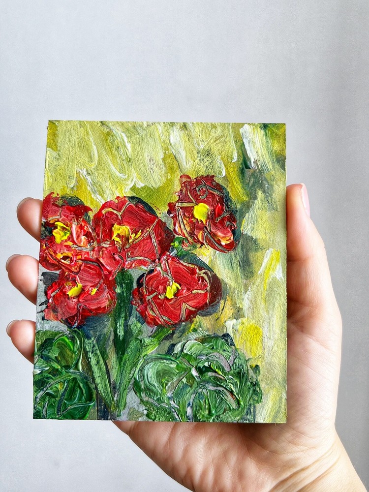 Geraniums Painting Abstract Geranium Flower Art Red Flowers Artwork Floral Art