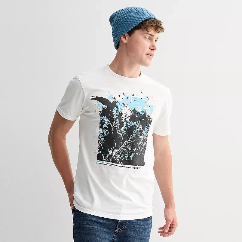 ME87 Clothing Co. Mens Abstract Forest Scene With Eagles White Shirt New S-2XL-image