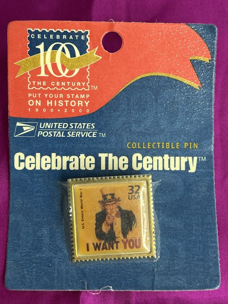 I Want You US 32 Cent Postage Stamp Lapel Pin USPS Enters World War I Vintage