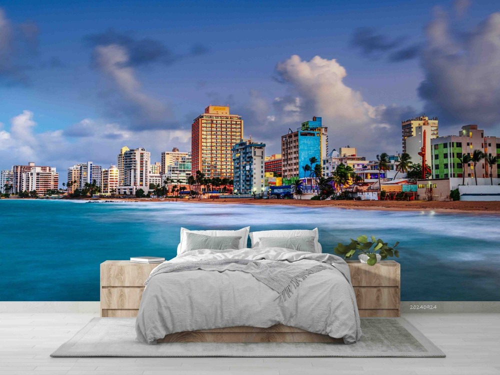 3D Ocean Sky City Landscape Wall Murals Wallpaper Murals Wall Sticker