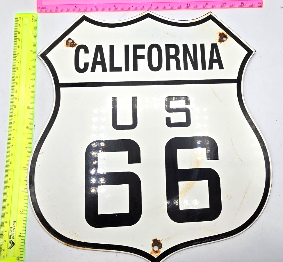 VINTAGE US ROUTE 66 CALIFORNIA PORCELAIN METAL HIGHWAY SIGN GAS OIL ROAD SHIELD