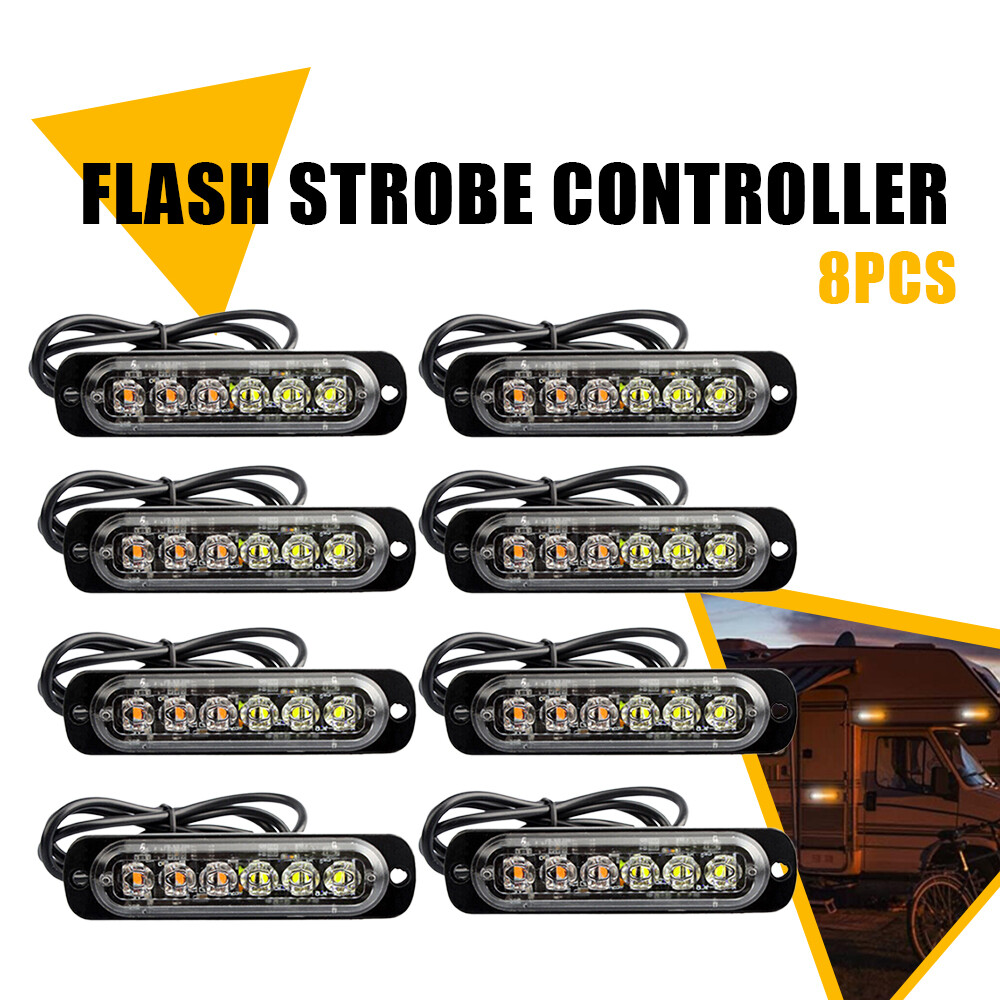 6 LED Strobe Light Bar for Cars Trucks Amber White Flashing Warning Beacon