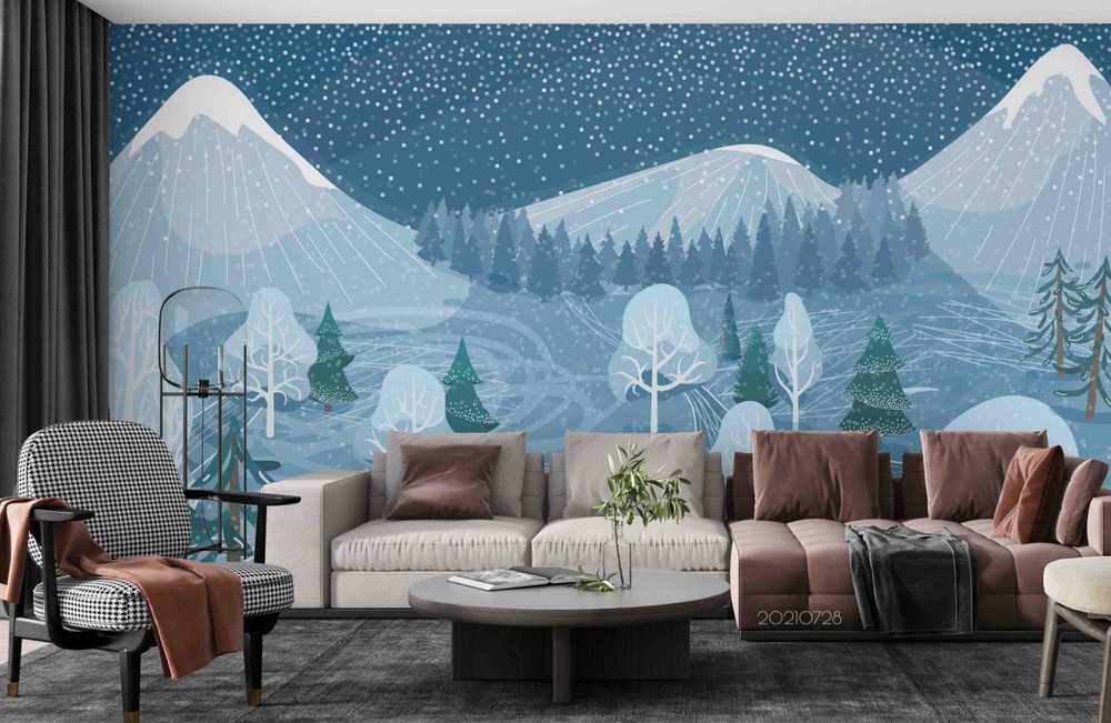 3D Mountain Forest Winter Watercolor Wall Murals Wallpaper Murals Wall Sticker