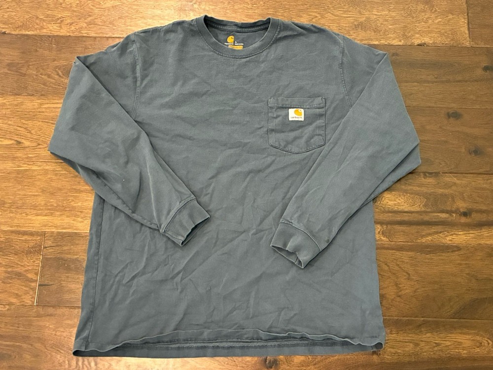 Carhartt Force Shirt Mens Large Blue Long Sleeve Pocket Logo Workwear Tee