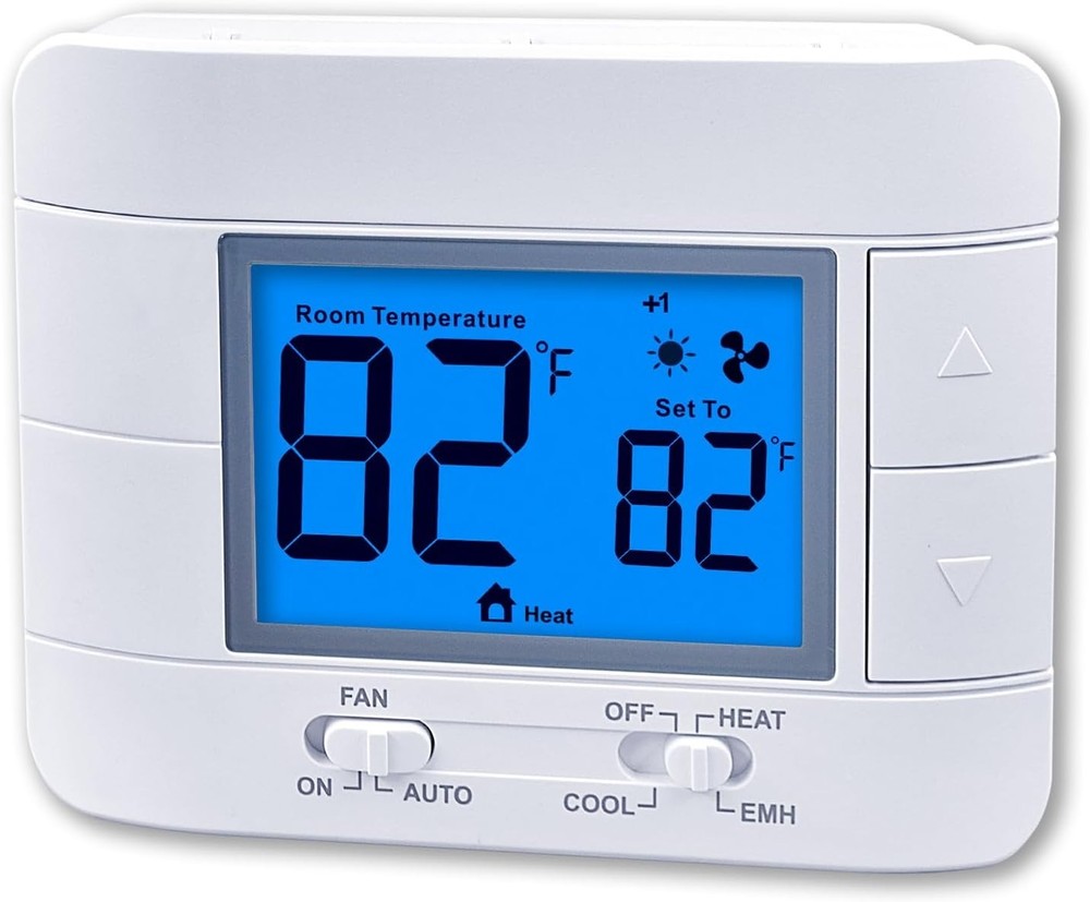 Non-programmable heat pump thermostat with large LCD display for 2H/1C systems