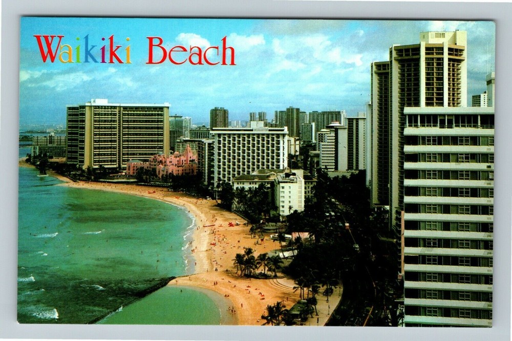 Waikiki Beach HI-Hawaii, View Of Hotels Vintage Souvenir Postcard