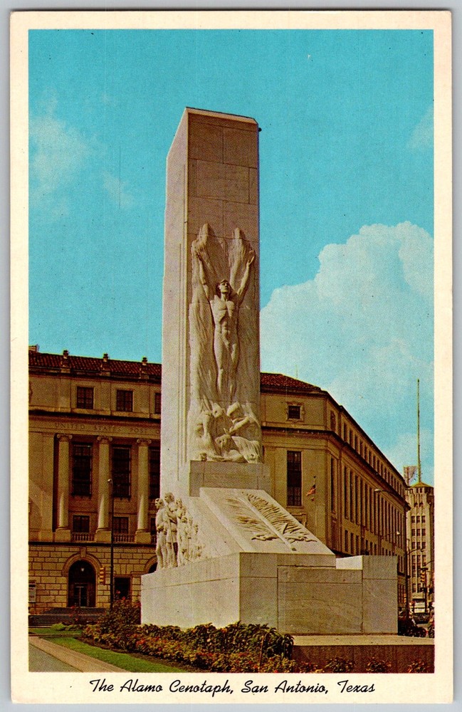 Vtg Postcard Alamo Cenotaph Monument San Antonio, TX 1950s