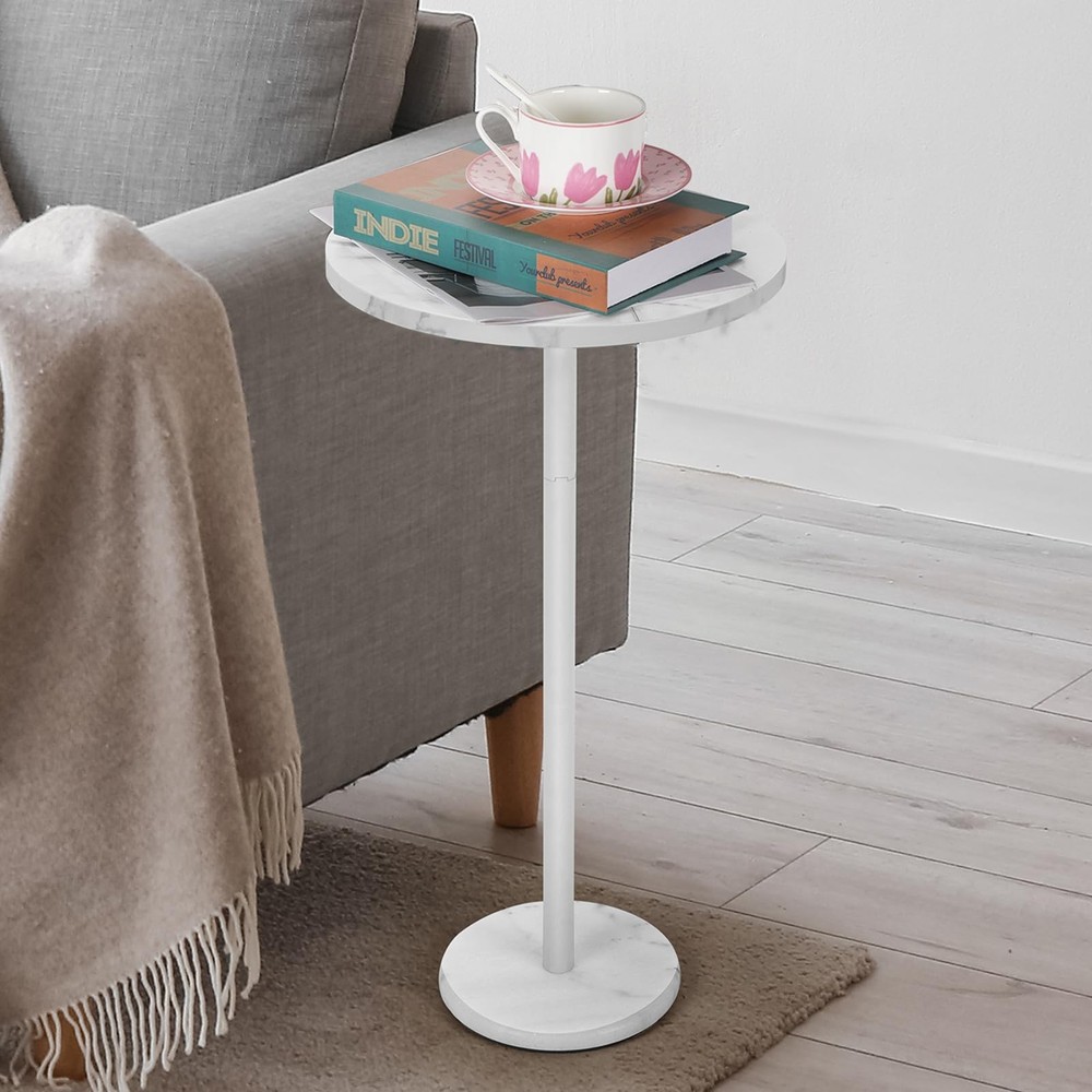 Round End Table with Marble Base Drink Tables for Small Spaces Pedestal Table...