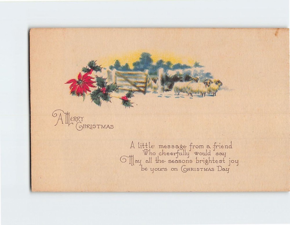 Postcard Christmas Greeting Card with Poem and Christmas Art Print