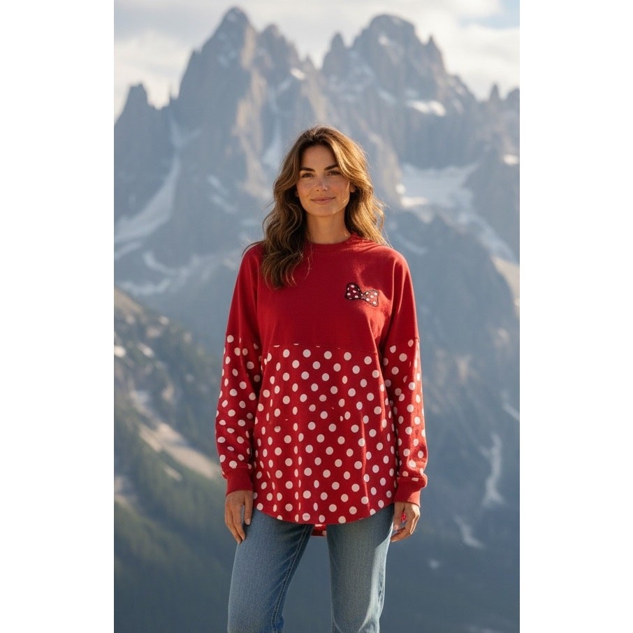Disney World Spirit Jersey Minnie Mouse Red Polka Dot Long Sleeve Shirt XS