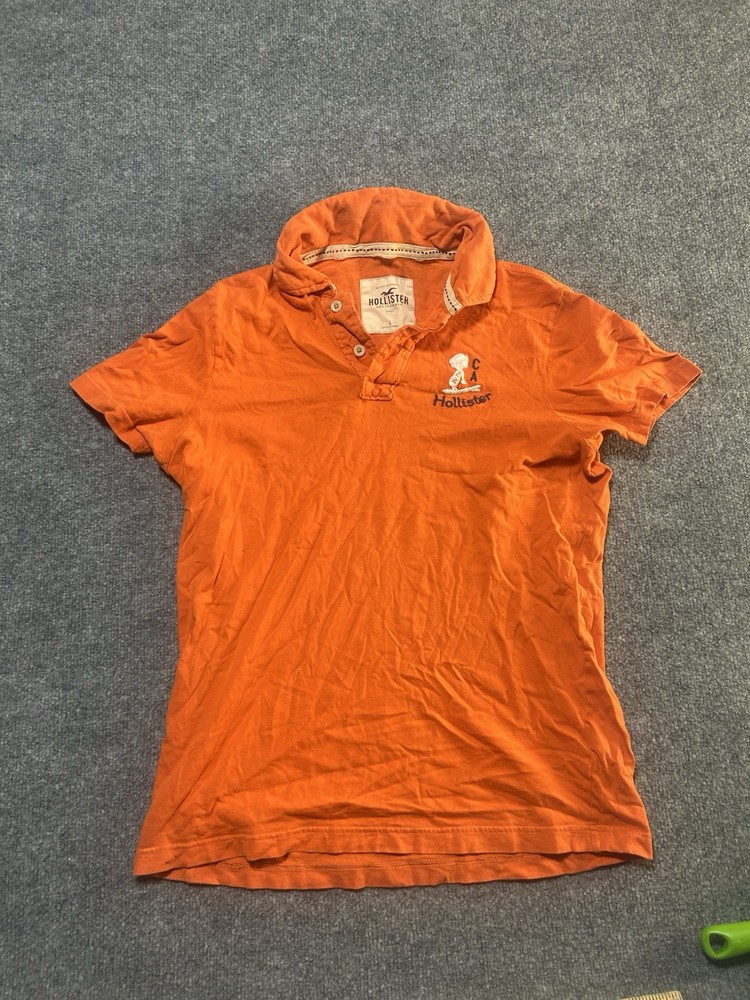 Hollister Mens Slim Fit Y2K Sz L  Orange Polo Crest Logo Small Flaw