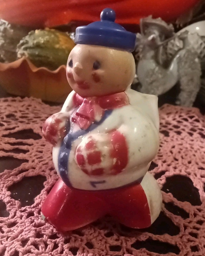 Vtg ROSBRO Rosen Snowman Christmas Candy Container Hard Plastic 