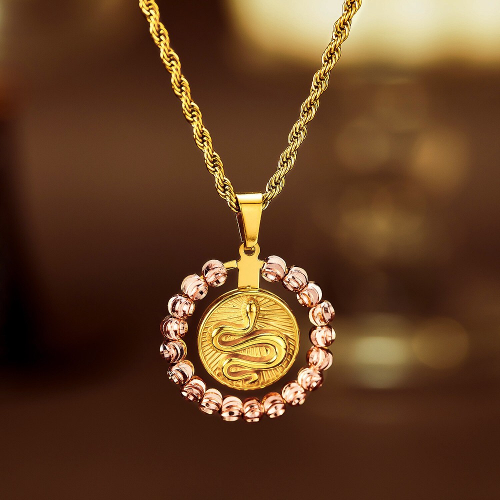 Women Round Snake Necklace Gold Stainless Steel Pendant Choker Rope Chain Gift