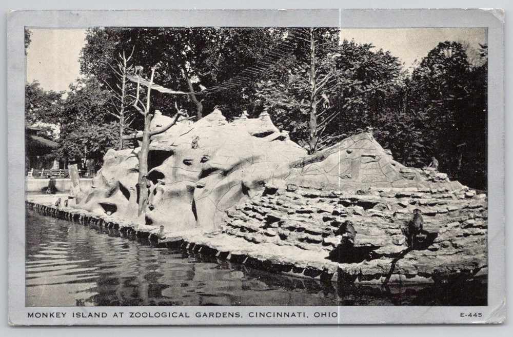 Cincinnati Zoo Monkey Island Postcard 1940s Ohio Vintage Animals Mailed