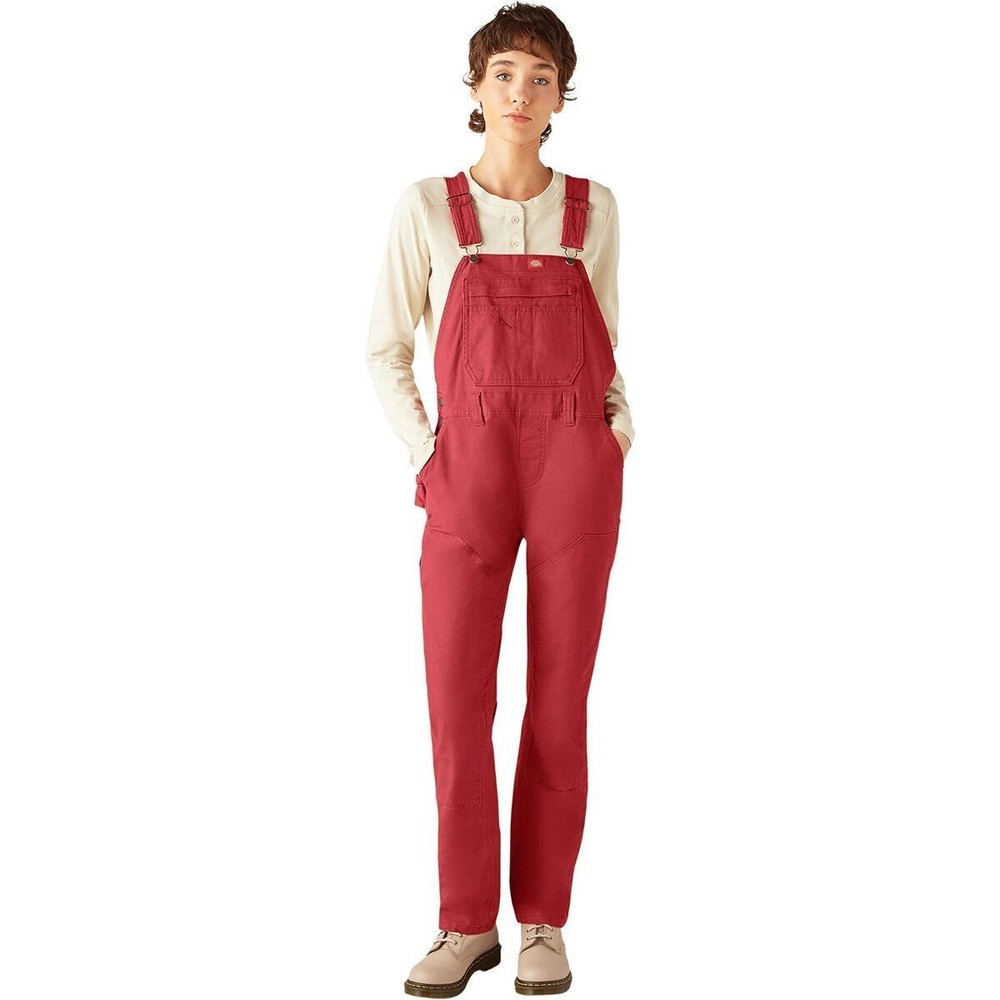 Dickies large Short Women's Red Twill Overalls Straight Leg Button Pockets