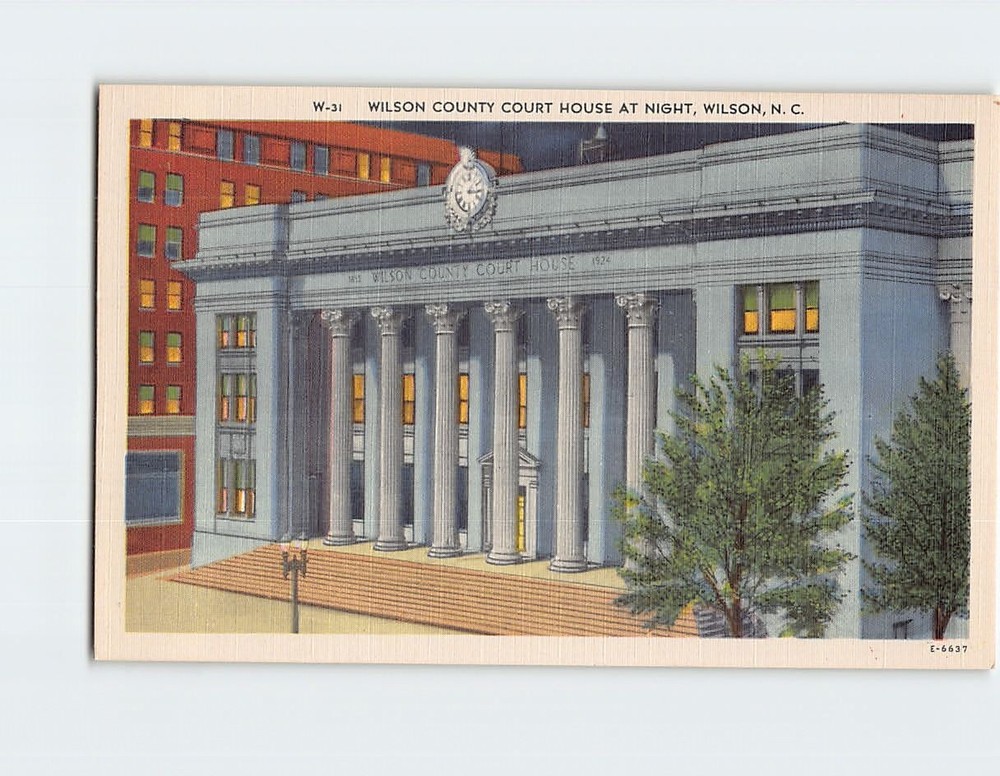 Postcard Wilson County Courthouse at Night North Carolina USA