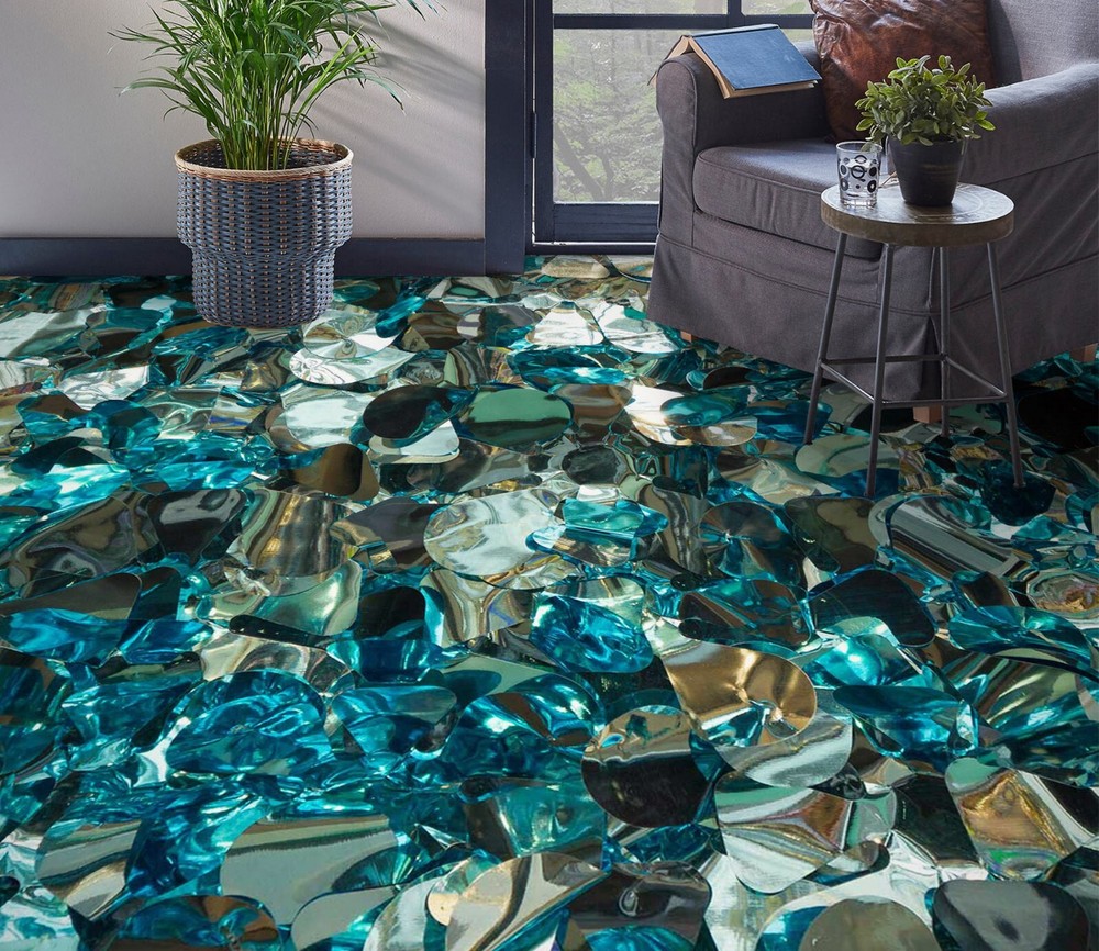 3D Blue Stone Epoxy Floor Wallpaper Print Decal for Stylish Home Deco