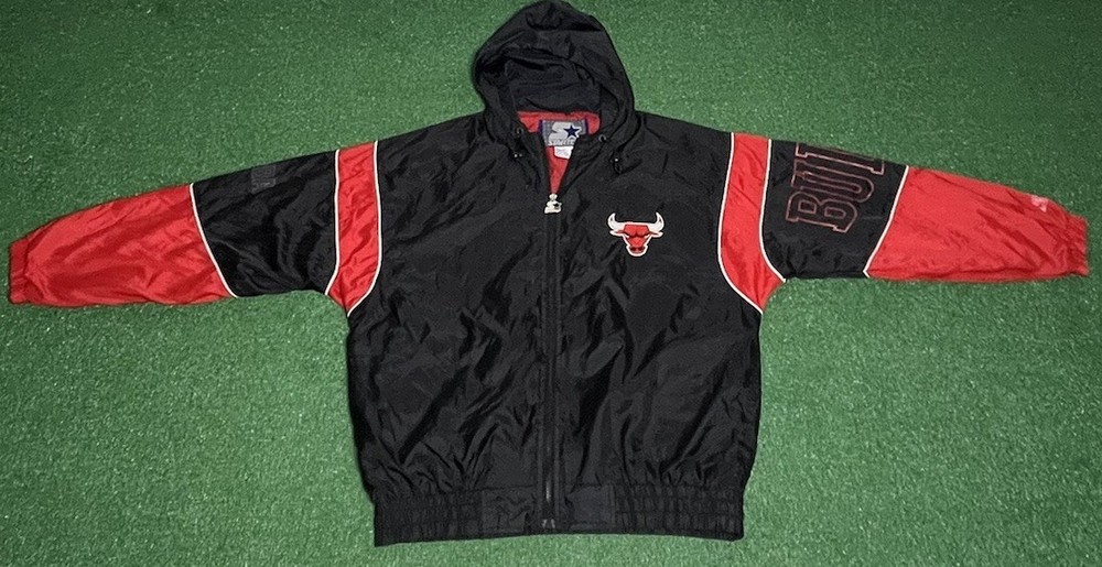 VTG 90s Chicago Bulls Starter Jacket Mens Large Black NBA Full Zip Lightweight