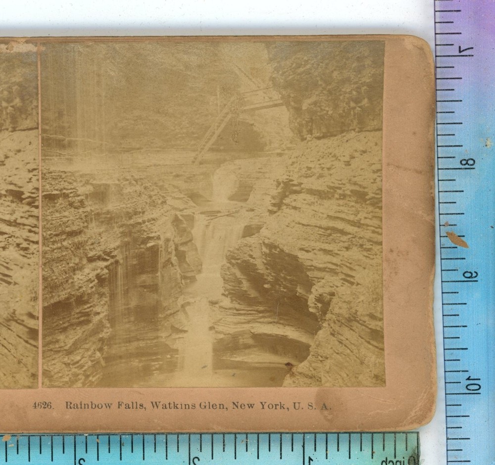 Rainbow Falls Watkins Glen New York NY USA Kilburn Stereoview
