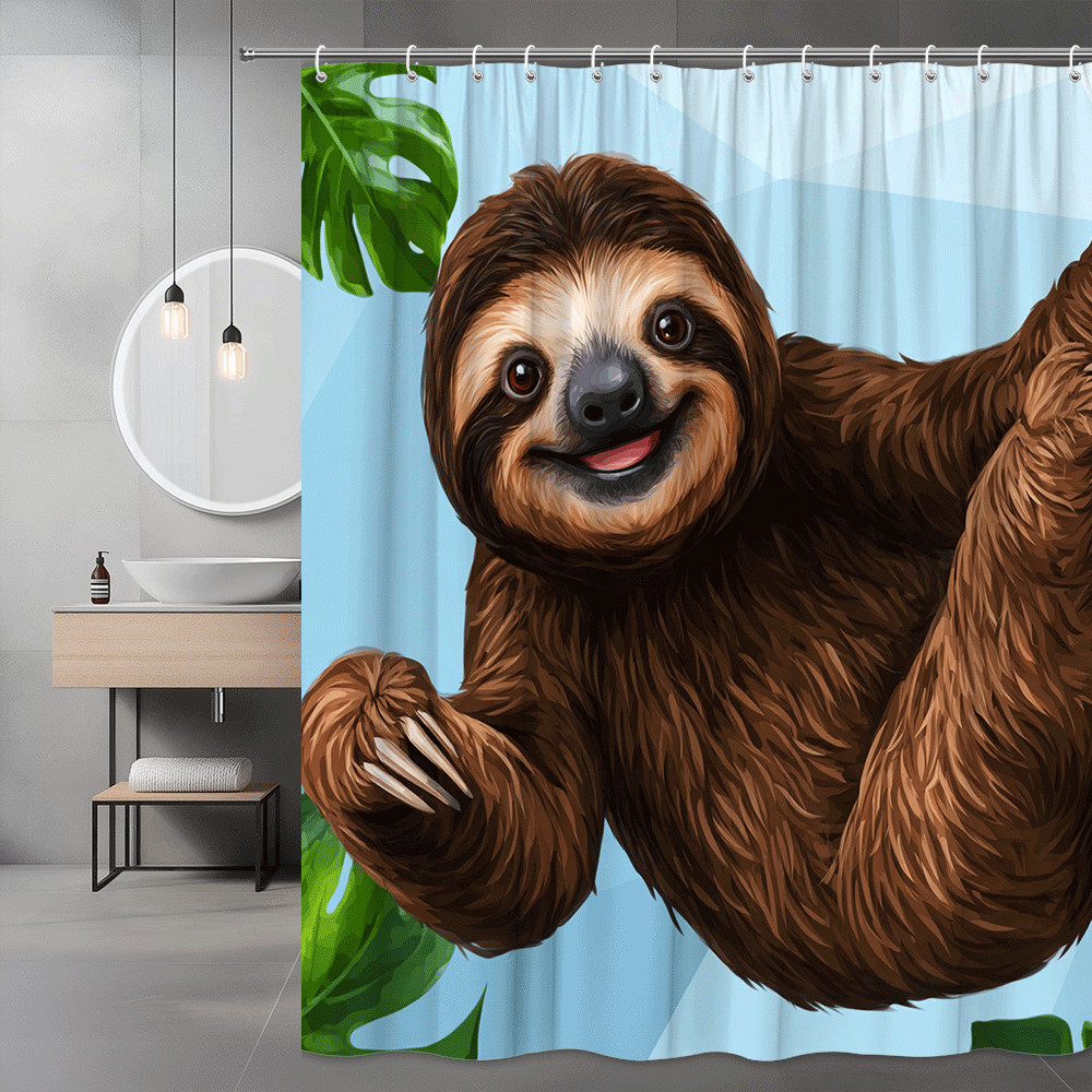 Sloth Shower Curtain Tropical Leaf Print