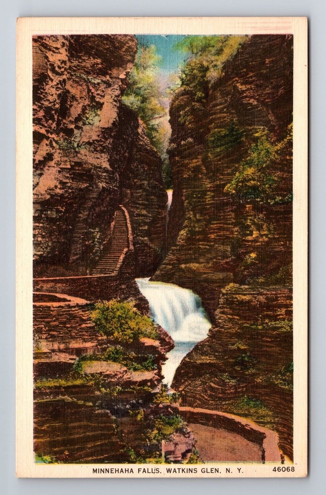 Watkins Glen NY-New York, Minnehaha Falls, Antique, Vintage Souvenir Postcard