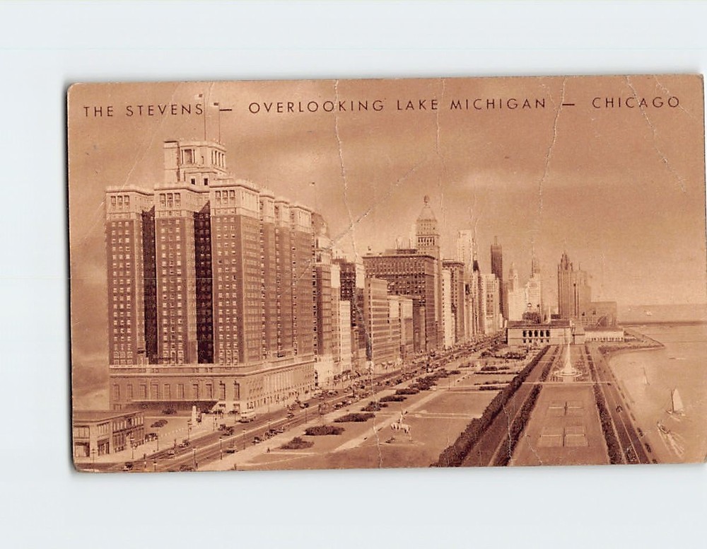 Postcard The Stevens Overlooking Lake Michigan Chicago Illinois USA